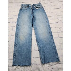 Zara WOMENS SIZE 4 High Rise Straight Leg Jean Raw Hem Mid Wash